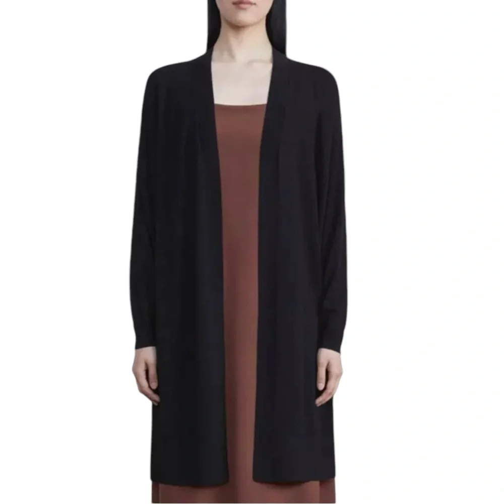 Lafayette 148 Long Cardigan Duster Size 1x Open Front Black - Picture 1 of 10